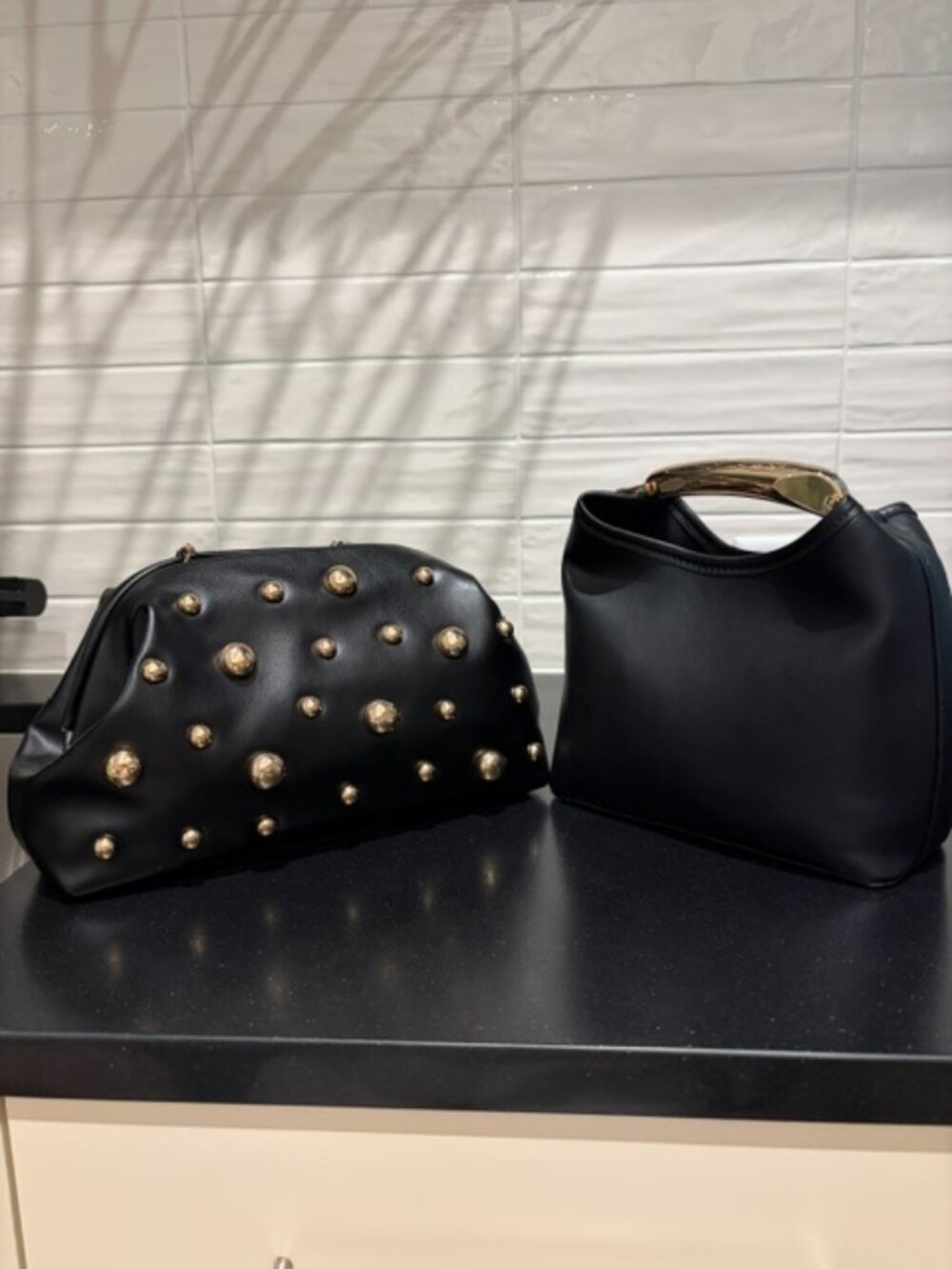 Two (2) A New Day Black Purses Bags Clutch Gold Accents NWOT Faux Leather